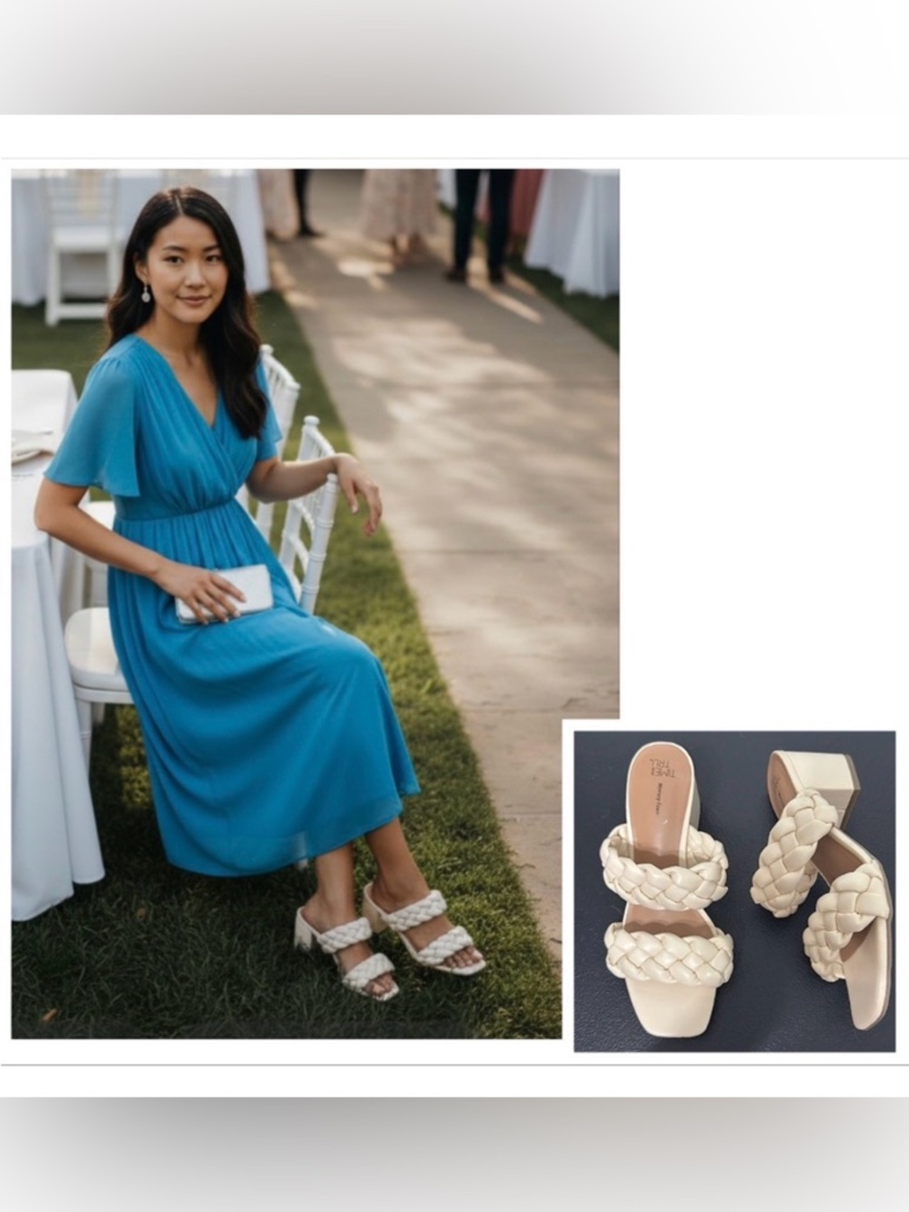Time and Tru Cream Braided Sandals Bone color block heel memory foam size 7